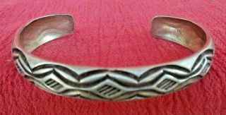 Vintage Sterling Silver Navajo Hand Stamped Design Cuff Bracelet -