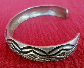 Vintage Sterling Silver Navajo Hand Stamped Design Cuff Bracelet - 3