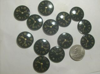 12 Black Clock Face Glass Rhinestones - - - - - - - 1930,  S - - - - - 8 - - - - Vintage