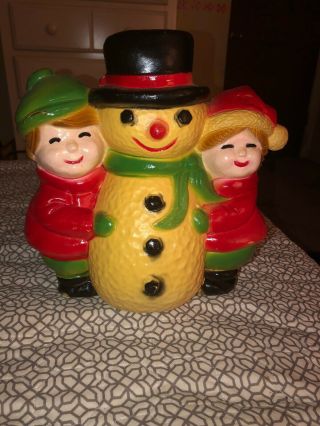 Vintage Union Products Snowman & Children Christmas 11 " Blow Mold (up)