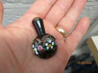 A Miniature Antique Victorian Glass Perfume Bottle With Hand Painted Flowers A/f