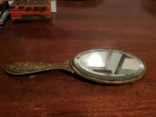 Vintage/antique Vanity Hand Held Mirror Metal And Wood? Victorian Gold Color