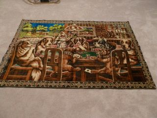 Vintage Dogs Playing Poker Cloth Tapestry Rug Wall Hanging 47” X 70”
