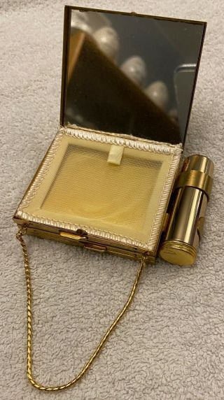 Vintage Gold Tone Double Sided Compact Makeup Purse Evening Bag W/handle