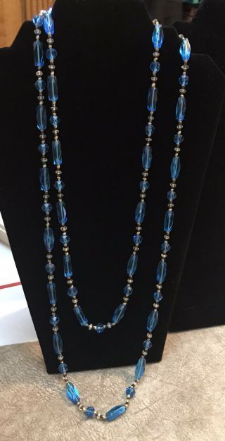 Long Approx 48 Inch Blue Glass Bead Vintage Estate Necklace - 70’s? - Gorgeous