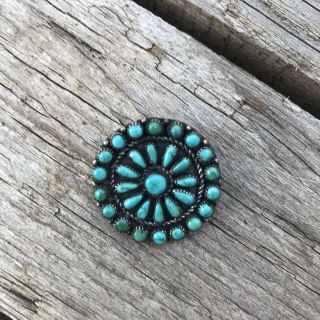 Vintage,  Old Sterling Silver Petit Point Blue Turquoise Pin