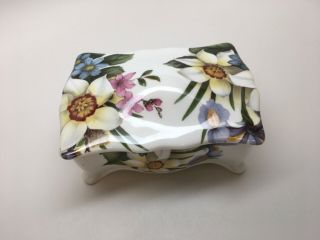 Vtg Royal Stafford England Fine Bone China Floral Trinket Box -