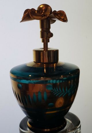 Vintage Holmspray Atomizer Perfume Bottle Cut Glass - Persian Blue - Flower Top