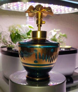 Vintage Holmspray Atomizer Perfume Bottle Cut Glass - Persian Blue - Flower Top 3