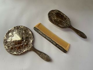 Vintage Godinger Silver Plated Victorian Mirror,  Brush And Comb Vanity Set