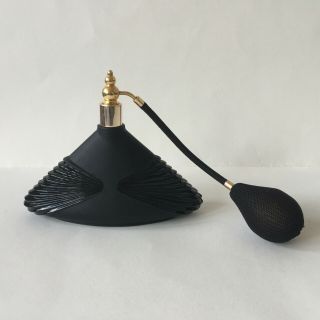 Vintage Black Glass Perfume Bottle With Spray Pump