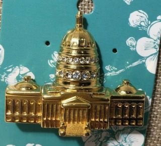 Vintage Brooch Monet Gold Tone With Rhinestones Of The Capitol Building