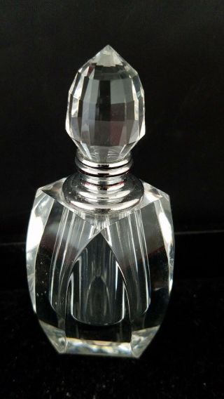 Vtg Crystal Clear Heavy Glass Perfume Decanter With Stopper 3 1/2 " H