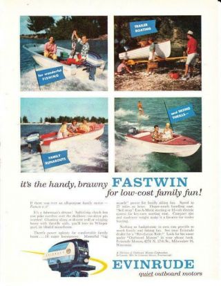 1957 Vintage Ad Evinrude Outboard Motors Fastwin Color Man Cave Art