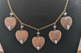Vintage Pididdly Links/kingston Ny Heart & Crystal Brass Necklace 15 - Inch Chain