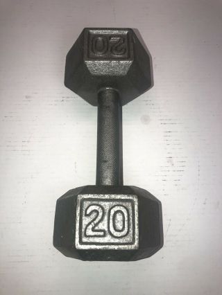 20 Lb Dumbbell Pound Cast Iron Hex Metal Fitness Gear Strength Vtg Weight
