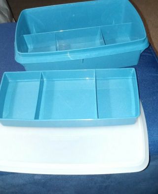 Vintage Tupperware 767 Stow N Go Craft Box Storage Organizer Container Blue
