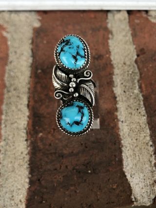 Vintage Navajo Sterling Silver Blue Turquoise Ring Size 5 7.  9 G