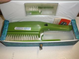 Vintage Casco Ladies Cordless Electric Hair Brush In Accessory Case Green Euc
