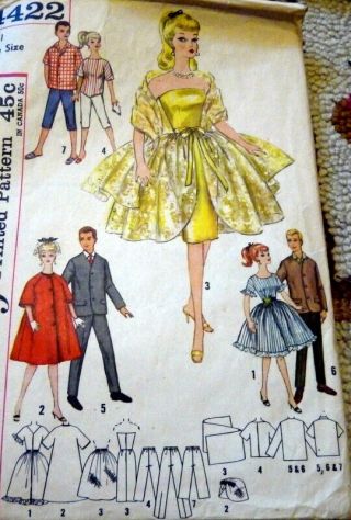 Great Vtg 1960s 11.  5 " Barbie Doll Clothing Sewing Pattern