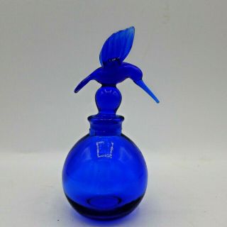 Vintage Perfume Bottle Cobalt Blue Hummingbird Stopper 4 1/2 "