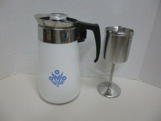 Vintage " Corning Ware Coffee Pot 9 Cup " Stove Top Percolator - Blue Cornflower