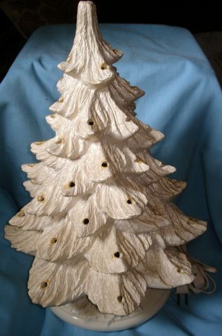 Vintage Ceramic Christmas Tree White with Blue Bird Bulbs 16” on base 2