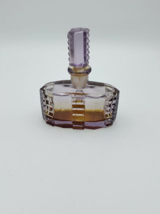 Vintage Cut Glass Color Perfume Bottle W/ Stopper 3.  75  T 3.  25  W