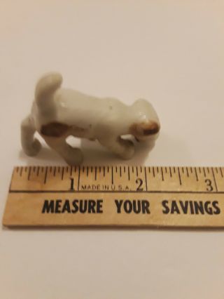 Vintage Miniature Porcelain Ceramic Terrier Dog Figurine White Brown Tan
