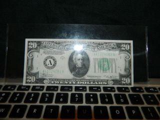 Vintage Green $20 1934 - B Boston Federal Reserve Note Twenty Dollar Vinson