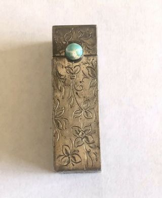 Vintage Italian 800 Silver Lipstick Case Turquoise Stone Clasp Signed 259 Fi
