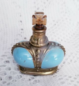 Vintage Prince Matchabelli Blue Crown Perfume Bottle Beloved Gold Cross Stopper