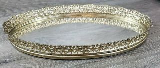 Vintage Ornate Vanity Mirror Tray Gold Tone Filigree