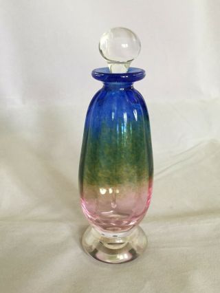 Lovely Signed Dated Ron Lukian Blue Green Red & Clear Perfume Bottle W Stopper