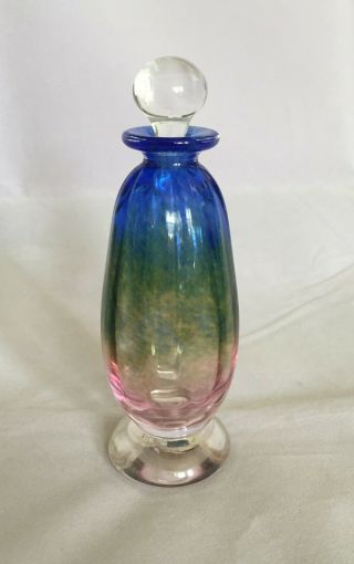 Lovely Signed Dated Ron Lukian Blue Green Red & Clear Perfume Bottle w Stopper 2