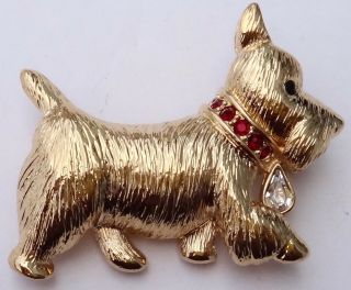 Vintage Napier Scottie Dog Brooch Pin Gold Toned