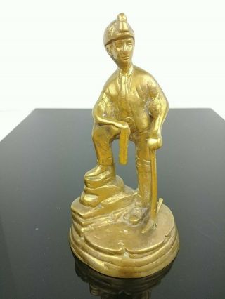 Vtg Cast Brass Coal Miner Statue Figure Sculpture 6 1/2 " Tall