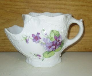 Antique Victorian Porcelain Scuttle Style Shaving Mug With Voilet Decorating