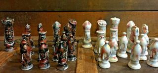 Medieval Duncan Ceramic Chess Set,  32 Piece Set Multicolored Vintage