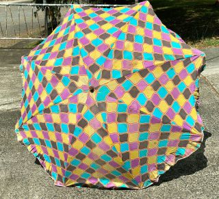Vintage 1.  8 M Shelta Beach Patio Umbrella Retro Foldable Tilt 70s Colourful