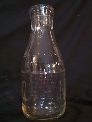 Vintage Embossed Glass Milk Bottle C H Hunt Ri Dairy 1950 Quart