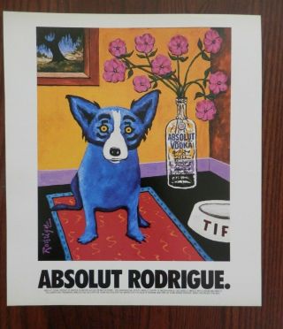 1992 Vintage Print Ad,  Absolut Rodrigue Vodka,  Blue Dog