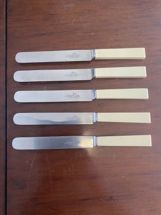 5 Walker And Hall Sheffield Faux Bone Square Handle Knives Vintage