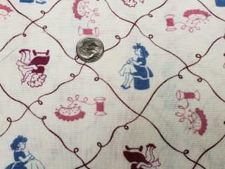 Best Vintage Feedsack Quilt Fabric 40s Novelty Girl Sewing Pink Flour Full Sack