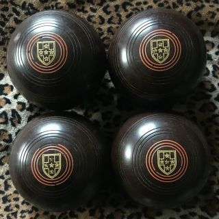 Vintage Henselite Championship Dark Brown Lawn Bowls Set Of 4 $56.  99