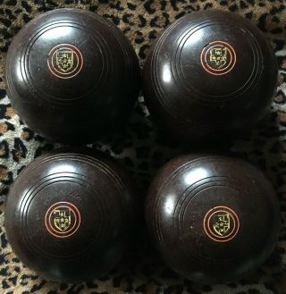 Vintage Henselite Championship Dark Brown Lawn Bowls Set of 4 $56.  99 2
