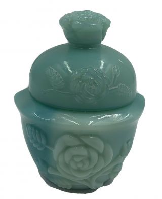 Vintage Avon Perfume Glass Bottle Blue Base And Lid With Roses
