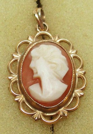 Vintage Solid 14k Yellow Gold By Esemco Carved Cameo Woman Pendant 1.  4 Grams