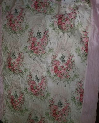 Vintage Vtg Shabby Cottage Chic Handmade Pink Roses Ruffle Twin Duvet Coverlet