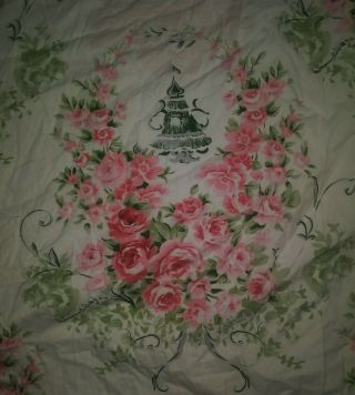 Vintage vtg shabby cottage chic handmade pink roses ruffle twin duvet coverlet 2